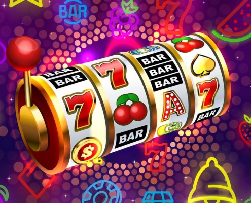 Header An illustration of a slot reel with an old fashioned slot lever Benefits of free slots